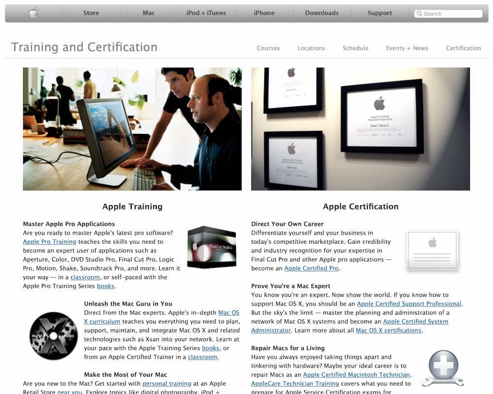 Screenshot of Apple Training and Certification